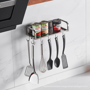 Kitchen Wall mounted Utensil Stainless Steel Spice Rack With Hook